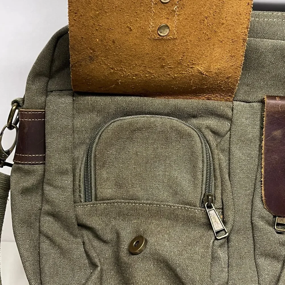 Florsheim Vintage Style Messenger Bag Briefcase Canvas and Leather